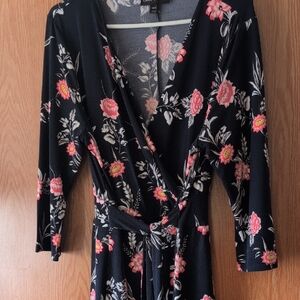 Lane Bryant Black and Pink Floral Long Sleeve Dress